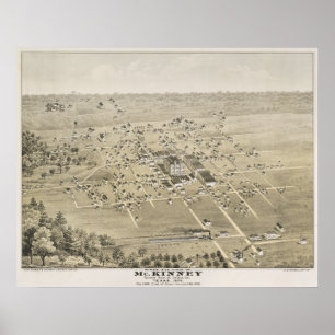 Poster 1876 McKinney, carte panoramique de vue d'oeil