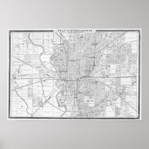 Poster 1876 Plan d'Indianapolis, Carte, Vintage