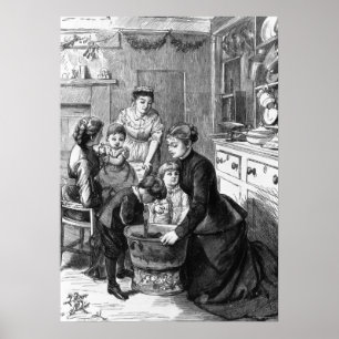 Poster 1876: The children help stir Christmas pudding