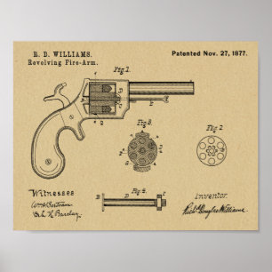 Poster 1877 Gun Revolver Brevet Dessin d'art Imprimer