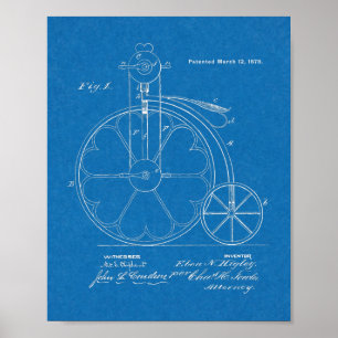 Poster 1878 Haute Roulette Conception de Vélo Brevet Art 