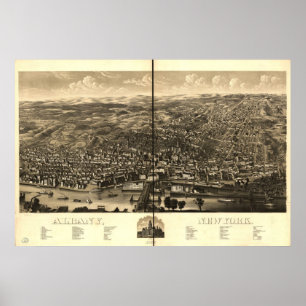 Poster 1879 Albany, NY Oiseaux Vue panoramique Carte