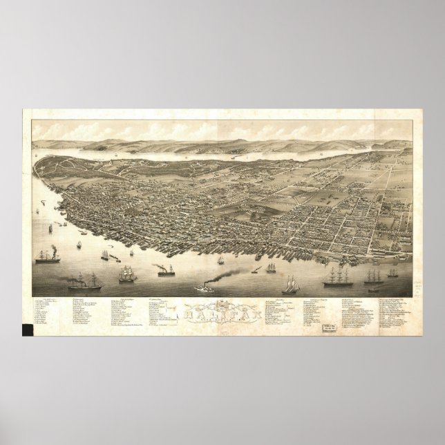 Poster 1879 Halifax (Nouvelle-Écosse) Carte panoramique d (Devant)