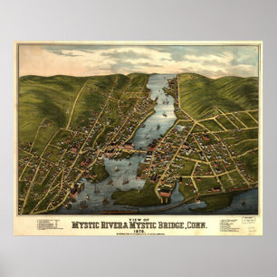 Poster 1879 Mystic River & Bridge CT Carte panoramique