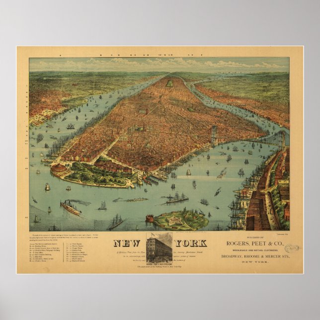 Poster 1879 New York City NY Oiseaux Vue panoramique (Devant)