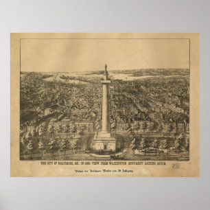 Poster 1880 Baltimore, MD Bird's Eye View Panoramic Map