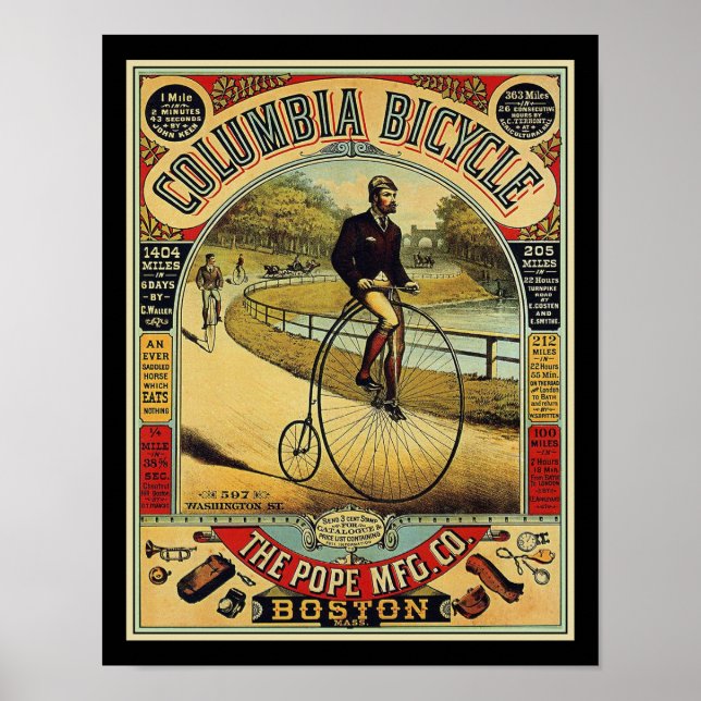 Poster 1880 Columbia Penny Farthing Bicycle (Devant)