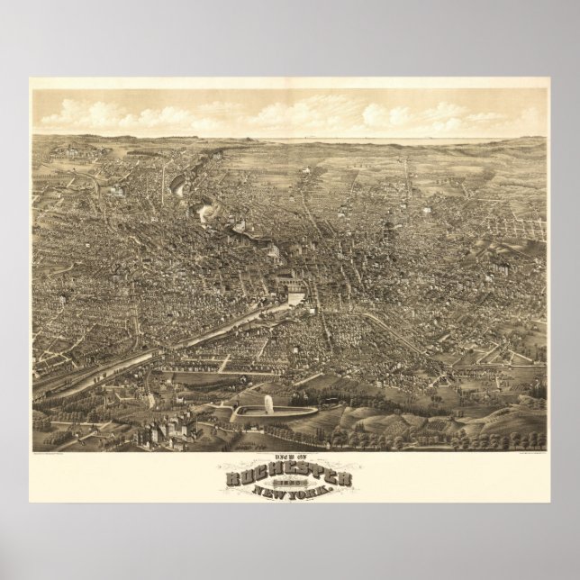 Poster 1880 Rochester, NY Oiseaux Vue panoramique (Devant)