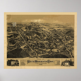 Poster 1880 Sud Manchester CT Oiseaux Oeil Panoramique Ca