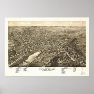 Poster 1880 Waukesha, WI Oiseaux Vue panoramique Carte