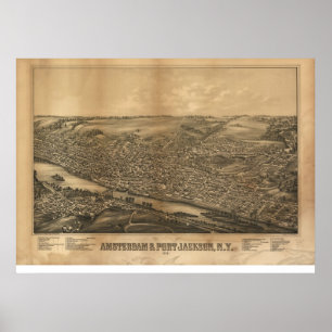 Poster 1881 Amsterdam & Port Jackson, NY Carte panoramiqu