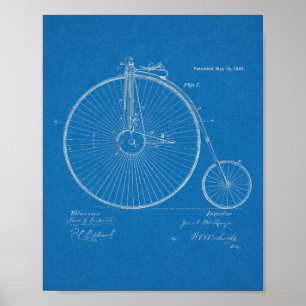 Poster 1881 High Wheeler Bicycle Design Patent Art Print