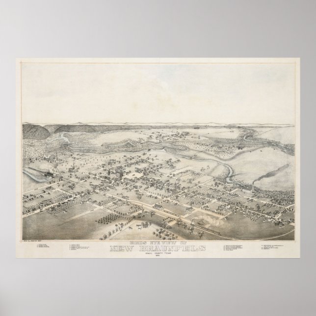 Poster 1881 Nouveau Braunfels TX Oiseaux Vue panoramique  (Devant)