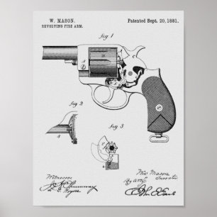 Poster 1881 Revolver d'armes à feu Dessin d'art breveté I
