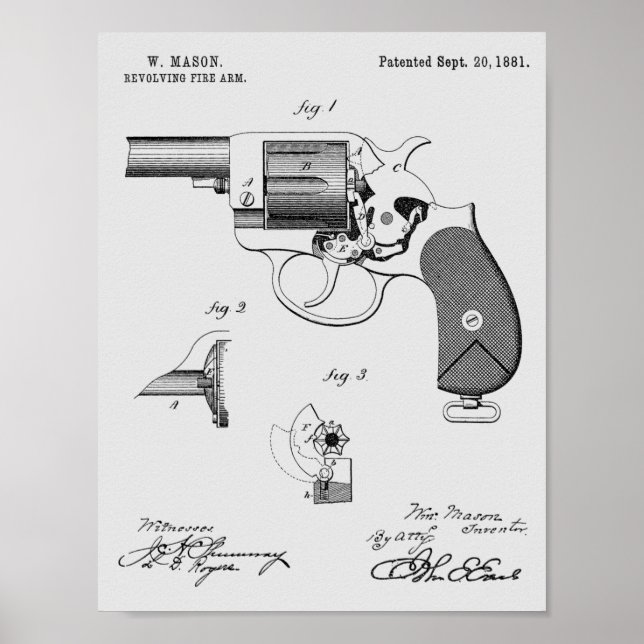 Poster 1881 Revolver d'armes à feu Dessin d'art breveté I (Devant)