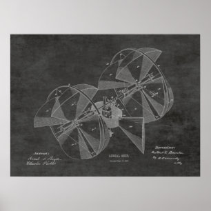 Poster 1882 Avion à moteur volant Dessin de brevet d'avio