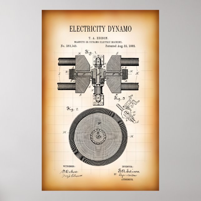 POSTER 1882 BREVET POUR DYNAMO D'ÉLECTRICITÉ (Devant)