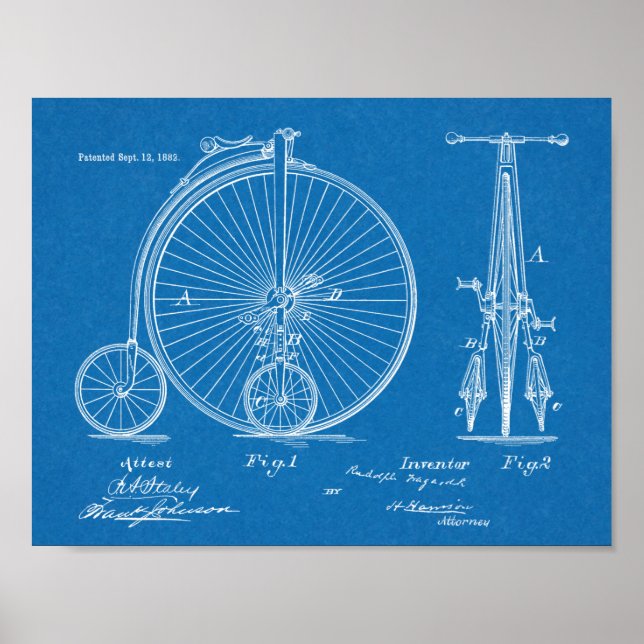 Poster 1882 Haute Roulette Conception de Vélo Brevet Art  (Devant)