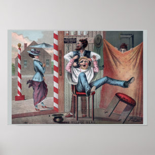 Poster 1882 humours vintages de raseur-coiffeur : Le beau