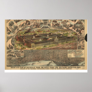 Poster 1883 carte panoramique de vue d'oeil d'oiseaux de