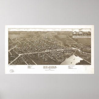 Poster 1884 Delavan, WI Birds Eye Panoramic Map