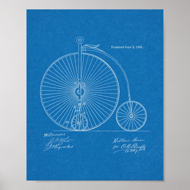 Poster 1885 Haute Roulette Conception de Vélo Brevet Art  (Devant)