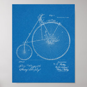 Poster 1885 Haute Roulette Conception de Vélo Brevet Art 