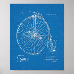 Poster 1885 Haute Roulette Conception de Vélo Brevet Art 