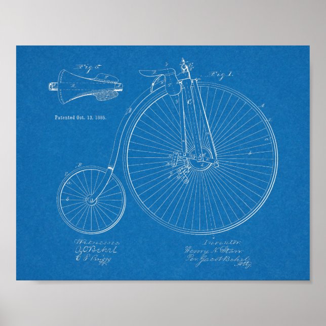 Poster 1885 Haute Roulette Conception de Vélo Brevet Art  (Devant)