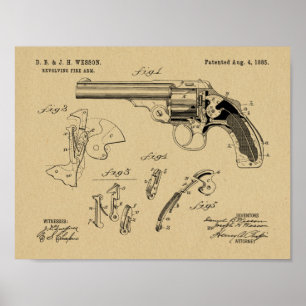 Poster 1885 Wesson Gun Brevet Dessin d'art Imprimer