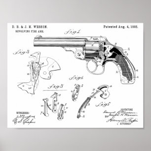 Poster 1885 Wesson Gun Brevet Dessin d'art Imprimer