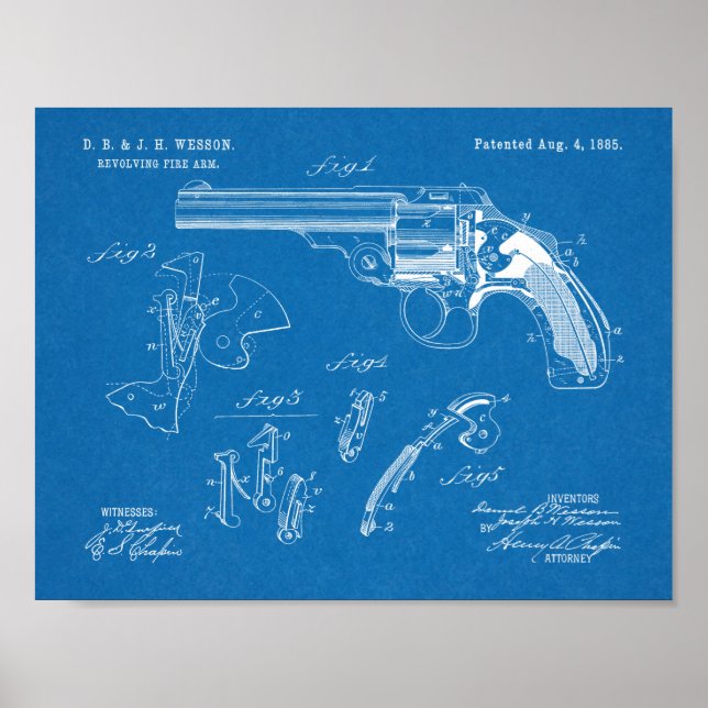 Poster 1885 Wesson Gun Brevet Dessin d'art Imprimer (Devant)