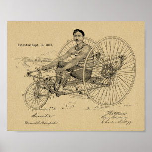 Poster 1887 copies vintages d'art de brevet de bicyclette