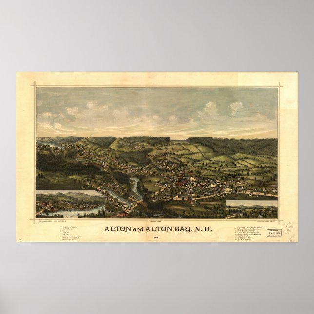 Poster 1888 Alton & Alton Bay, NH Birds Eye Carte panoram (Devant)