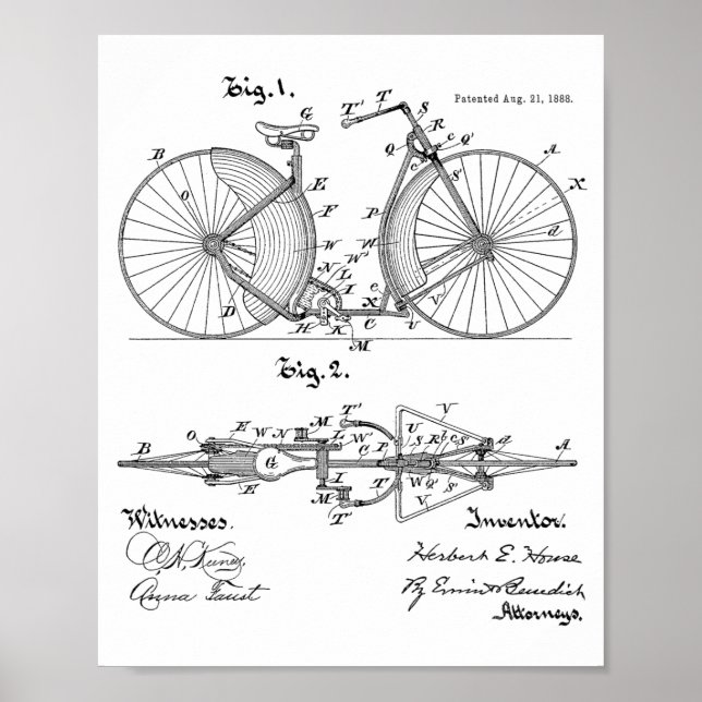 Poster 1888 Conception de bicyclettes Vintages Art. (Devant)