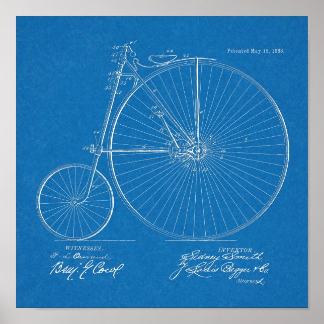 Poster 1888 Haute Roulette Conception de Vélo Brevet Art  (Devant)