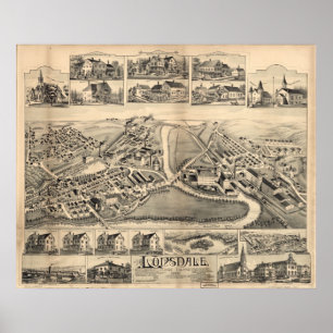 Poster 1888 Lonsdale, Lincoln, RI Birds Eye Panoramic Map