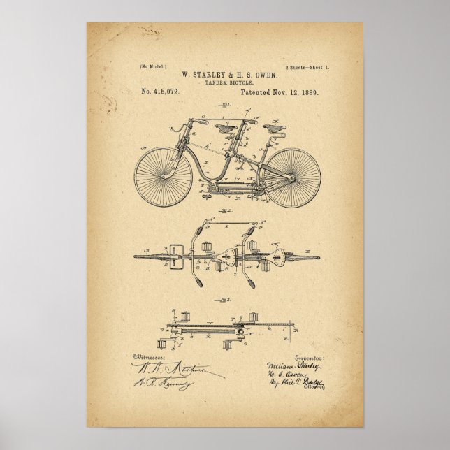 Poster 1889 Brevet tandem Bicycle (Devant)