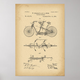 Poster 1889 Patent tandem Bicycle