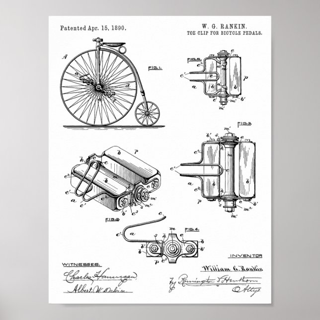 Poster 1890 Bicycle Haute Roulette Conception de pédale B (Devant)