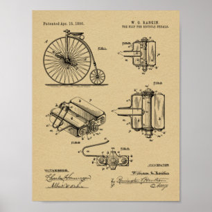 Poster 1890 Bicycle Haute Roulette Conception de pédale B