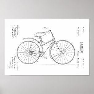 Poster 1890 Brevet de vélos Vintage Plan directeur Imprim