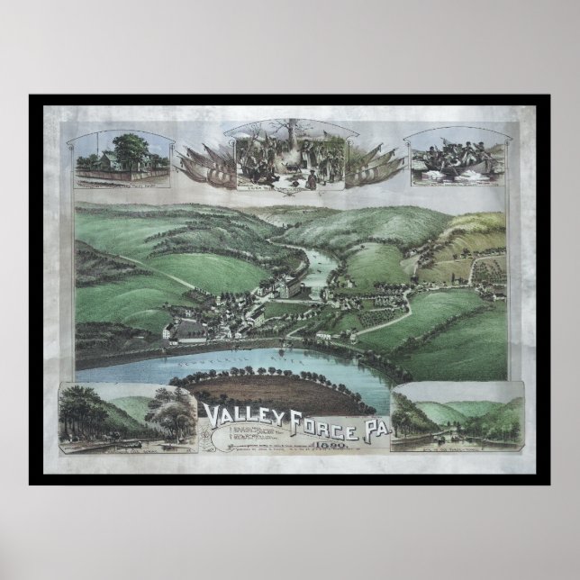 Poster 1890 Carte aérienne Valley Forge PA Pennsylvania P (Devant)