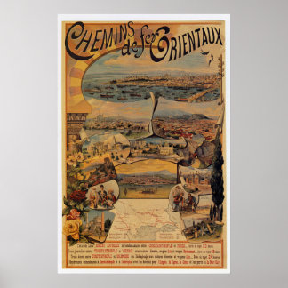 Poster 1890 Chemins de fer orientaux vers Constantinople