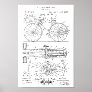 Poster 1890 Conception de bicyclettes Vintage Art.