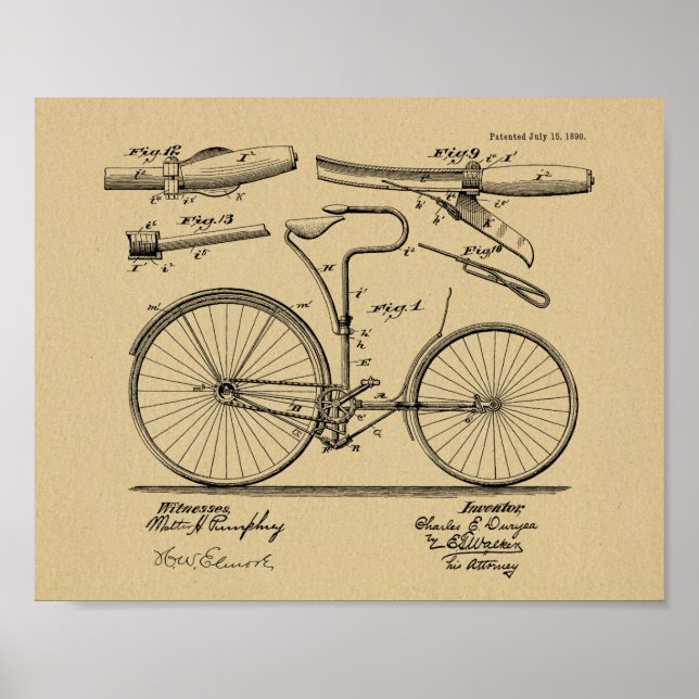 Poster 1890 Conception de freins à bicyclette Vintage Art (Devant)