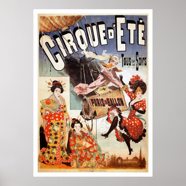 Poster 1890 Paris Hot Air Balloon Print (Devant)
