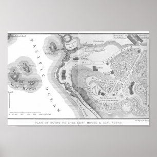 Poster 1890 Sutro Heights, San Francisco, plan du voisina