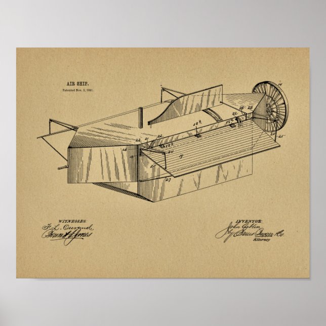 Poster 1891 Aéronefs Brevet d'art d'avion Imprimer (Devant)
