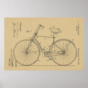 Poster 1891 Bicycle Brevet Dessin d'art Imprimer